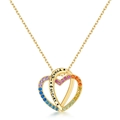 Rainbow gemstone heart pendant necklace in gold with Young Forever engraving on cross chain - Gold Color - Pendant Only (PD017717) / 925 Silver