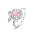 Elegante anillo de lazo en plata S925 con diamante rosa de corte hielo y halo lateral - US 6# / Plateado