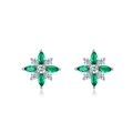 Elegantes pendientes de trébol en plata S925 con piedras preciosas color verde esmeralda - Plata 925 / Oro Blanco Plata Gruesa