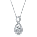 Collana infinito in argento con piccoli diamanti e una grande pietra rotonda moissanite - Argento 925 (Con Certificato Moissanite GRA) / Placcato in Oro Bianco (6,5 mm Tondo 0,96 CT)