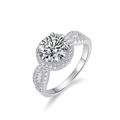 Anello halo in argento S925 e moissanite con gambo intrecciato e diamanti incastonati - US7 (Con Certificato GRA) / Argento