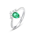 Anillo de plata S925 con diamante verde esmeralda talla pera y diseño de corona - US 6# / Oro Blanco Plata Gruesa