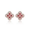 S925 Silber Blumen-Ohrstecker mit roten Edelsteinen und Pavé-Diamant-Akzenten - Synthetische Rubin-Ohrringe / 925er Silber