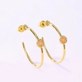 Pendientes de aro en plata S925 bañada en oro con gema naranja y pavé de diamantes - Oro de 10K + Laca Electroforética / Circonia Rosa - Chapado Oro 10K