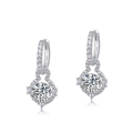Orecchini pendenti in argento S925 con pietre moissanite e raffinato design floreale - Argento 925 (Con Certificato Moissanite GRA) / Pietra Principale 7mm Tondo 2.84CT / Oro Bianco Argento Spesso