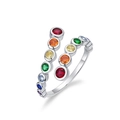Minimalist S925 silver bypass ring with colorful rainbow cubic zirconia bezel set - 925 Silver / Rainbow Zirconia Ring