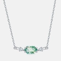 S925 silver necklace with rectangular green moss agate and round side stones - Thick Silver White Gold