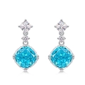 Elegantes pendientes de plata S925 con gemas azul mar de corte cojín engastadas en garras - Plata 925 / Oro Blanco Plata Gruesa