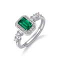 Bague émeraude carrée sertie de diamants en argent S925 avec anneau réglable ouvert - Style Rectangulaire (RG018281)