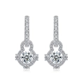 Orecchini a pendente in argento S925 con moissanite, halo brillante e finitura lucida - Argento 925 (Con Certificato Moissanite GRA) / Pietra Principale 5mm Tondo 1CT / Oro Bianco Argento Spesso