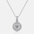 Moissanite halo pendant necklace in S925 silver with round cut center stone and pavé accents - Pendant Only (Without Chain) (6.5mm Round Main Stone) / 925 Silver (With GRA Moissanite Certificate And Gift Box) / Silver White