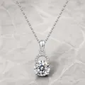 Classic S925 sterling silver four-prong moissanite solitaire pendant necklace for women - Large Round Stone Pendant (With GRA Certificate) (PD017789) / Main Stone 8mm Round (1.78ct) / Pendant and Chain Set
