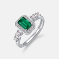 Verstellbarer S925 Silberring mit Smaragdschliff Edelstein und Halo Diamanten - Verstellbar HK12# / Dickes Silber Weißgold