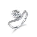 Anello a corona a V in moissanite scintillante in argento 925 con design a fascia ondulata - US6# / Oro Bianco Argento Spesso (Con Certificato GRA)