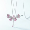 Ciondolo a forma di libellula in argento S925 con diamanti rosa e pietre preziose colorate - Pendente con Catena / Argento 925