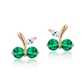 Retro cherry studs with rose gold finish and emerald green stones on white background - 925 Silver / Lab-Grown Emerald
