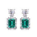 Elegant emerald-cut green gemstone drop earrings in S925 sterling silver with halo diamonds - 925 Silver / Silver (Emerald Cut Green Stone)