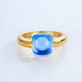 Anello minimalista in argento S925 placcato oro con ametista blu taglio cabochon - US7# / Placcato Oro 10K Cristallo Sintetico Blu