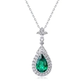 Pendente a goccia in argento S925 con smeraldo e contorno di cristalli luminosi - Smeraldo di Laboratorio (Con Catena)
