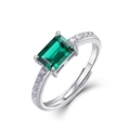 Bague réglable en argent S925 avec grand émeraude rectangulaire et pavé de pierres latérales - Style Rectangulaire Pavé (RG018276)
