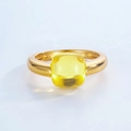 Anello in argento S925 placcato oro con una pietra preziosa quadrata gialla - US7# / Placcato Oro 10K Cristallo Limone