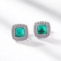 Halo stud earrings with square green emerald-cut stones and S925 silver finish - 925 Silver / Thick Silver White Gold