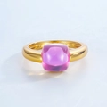 Anello in argento S925 placcato oro con una grande ametista viola taglio cabochon - US7# / Placcato Oro 10K Cristallo Ametista