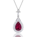 Pendente con rubino a goccia in argento S925 con pavé di zirconi a doppio strato - Rubino di Laboratorio (Con Catena)