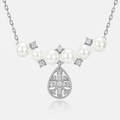 S925 silver necklace with white pearls and snowflake cross pendant featuring teardrop design - 925 Silver / Silver
