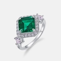 Vintage ring met emerald slijpvorm, roze zijstenen en sprankelende diamanten - US 7# / Dik Witgoud (8*8mm/2.45ct Hoofdsteen)