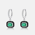 S925 silver vintage earrings with green emerald gemstones and black enamel finish - 925 Silver / Thick Silver Plated White Gold (Main Stone 5*7mm/1.58ct)