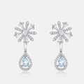 Orecchini a fiocco di neve in argento S925 con topazio azzurro a goccia e diamanti - Oro Bianco Argento Spesso / Argento 925