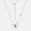 S925 zilveren vlinder ketting met witte schelpvleugels en groene edelsteen hangers - 925 zilver / Dik Zilver Wit Goud