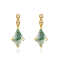 Orecchini in agata verde muschio taglio kite in oro con zirconi su sfondo bianco - Argento 925 / Oro (6x9mm)