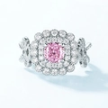 Anello in argento S925 con diamante rosa taglio cushion e lavorazione floreale traforata - HK12# / Oro Bianco Argento Spesso (Pietra Principale 6x6mm)