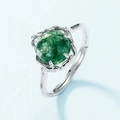 S925 sterling silver ring with round green moss agate stone in adjustable petal-shaped setting - Open Size US 7 / Thick Silver White Gold