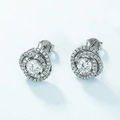 Orecchini a lobo in argento S925 con moissanite scintillante e design a spirale floreale - Orecchini a Bottone a Spirale di Fiori / Argento 925 (Con Certificato Moissanite GRA) / Oro Bianco Argento Spesso