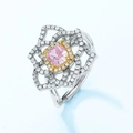 Floral S925 silver ring featuring a pink cushion-cut gem with sparkling micro-pave petals - Adjustable US 7 / Thick Silver White Gold