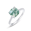 Elegant S925 silver ring featuring square natural moss agate with side pavé stones - US 6# / Thick Silver White Gold