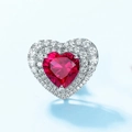 Sparkling S925 silver heart stud earrings with red corundum and halo stones - Red Corundum Heart Style (Main Stone 8*8mm) / 925 Silver