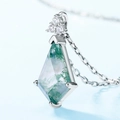 Kite-shaped moss agate necklace in S925 sterling silver with sparkling zircon accents - Pendant Only (No Chain) / 925 Silver