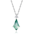 Kite-shaped green moss agate pendant with S925 sterling silver chain and small zircons - Thick Platinum Plated Silver With Chain / 925 Silver