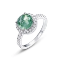 Elegante S925 zilveren ring met ronde mosagaat omringd door sprankelende edelstenen - US6 / Zilver Witgoud