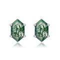 Orecchini a perno esagonali in agata verde muschio con montatura a quattro griffe in argento S925 - Argento 925 / 6*10mm / Oro Bianco Argento Spesso