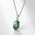 Natural moss agate hexagon pendant in S925 sterling silver with a delicate link chain - Thick Silver White Gold Style (With Chain)