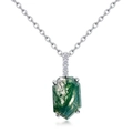 925 Silber Halskette mit grünem Moosachat Anhänger und Zirkonia Besatz für Damen - 925er Silber / Moosachat Anhänger Ohne Kette