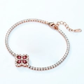 Bracciale tennis in oro rosa con ciondolo a quadrifoglio con rubini rossi - Argento 925 / Bracciale quadrifoglio