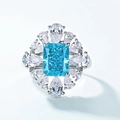Luxurious octagonal sky blue crystal ring with S925 silver double-row pear-cut zircon halo - Adjustable US 7 / Thick Silver White Gold