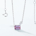Macro shot of 925 silver necklace with rectangular purple gemstone and zircon accents - 925 Silver / Alexandrite (Main Stone 4*6mm)