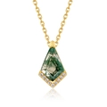 Moosachat-Halskette in Drachenform aus vergoldetem Silber mit Zirkon-Akzenten - 10K Gold Stil (Mit Kette) / 925er Silber